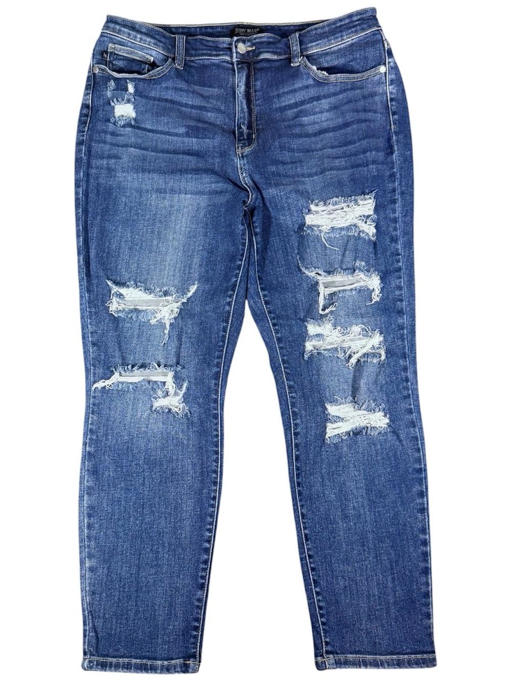 Judy Blue Women's Distressed Boyfriend Fit Blue Stretch Jeans 15/32 (34x27)